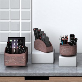 Thipoten Remote Control Holder, Faux Leather 360° Art Supply Organizer, Multi-Functional Caddy for Remote Controllers, Office Supplies, Perfect Space Saver for End Table/Nightstand/Office Desk(Retro)