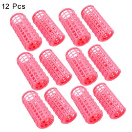 uxcell Hair Roller Curlers Set, 12 Pcs Plastic Hairdressing Self Grip Holding Roller Clips for DIY Hair Styles, Medium Salon Hairdressing Curlers for Curly Long Short Hair Women, Pink