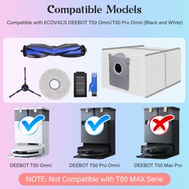 VIEWALL VIEWALL T50 Zubeh?r f1r Ecovacs Deebot T50 Pro Omni/T50 Max Pro/T50 Omni Staubsauger,1 Hauptb1rste, 4 Wischt1cher,4 Seitenb1rsten,4 HEPA-Filter,6 Staubbeutel,1 Reinigungswerkzeug