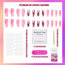 Dolores Kit Uñas Postiza Y Pegamento Larga Con Diseño Press On Nails