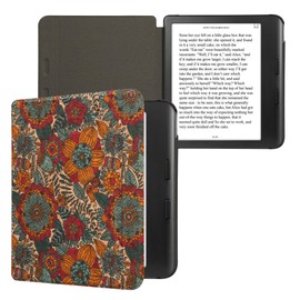 kwmobile Case Compatible with Kobo Kobo Libra Colour/Tolino Vision Colour - Cork eReader Protective Cover Case - Summer Flowers Orange Green Red
