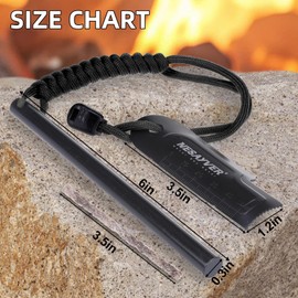 NESAYVER Fire Starter Ferro Rod, Survival Flint Fire Starters Kit with Paracord Lanyard Handle Striker for Hiking and Camping, Flint and Steel Survival Tool with Tinder Rope Pocket Bellow 6 Inx0.3 in