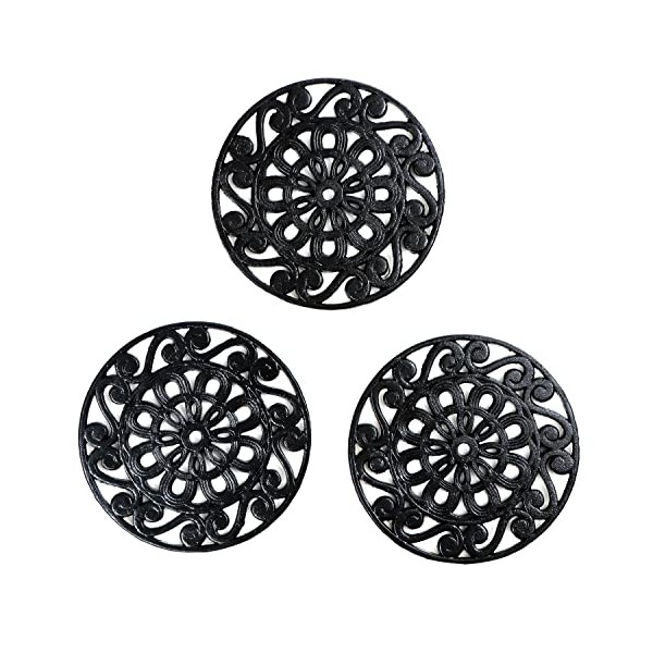 Trademark Innovations Set of 3 Decorative Cast Iron Metal Trivets (Black)