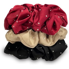 Handmade Hot Drill Elastic Hair Scrunchies For Women Rhinestone Smoother Than Silk Hair Ties Rubber Band Rope Fashion Hair Accessories (3PCS) (Black, red, khaki, One size)