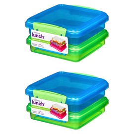 Sistema 450 ml Modern Lunch Box with Clips - 4 Pack (Blue, Green)