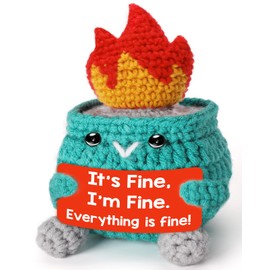 Emotional Support Crochet Dumpster Fire - Handmade Positive Plush, Funny Office Desk Cubicle Decor for Men & Women, for Coworkers Boss, Easter Christmas White Elephant, It’s Fine