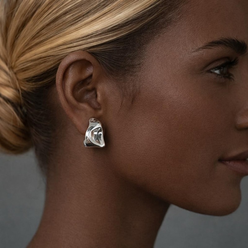 ZENCHEER Chunky Clip On Earrings for Women, 14K Gold/Silver Statement