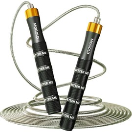 Cuerda de saltar para hombres, mujeres y niños, cuerda de saltar de alta calidad con rodamiento de bolas doble, giro de 360 grados, cuerda de saltar con cable de alambre de acero de PVC de 4