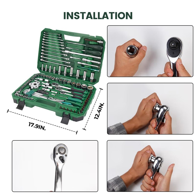 Dawot 124pcs Socket and Drive Tool Set, Mechanics Tools Kit