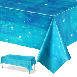 Ocean Wave Party Tablecloth, Blue Ocean Tablecloth, Water Table Cover, Disposable Plastic Tablecloth, Under the Sea Decorations for Beach, Pool, Birthday Party Decorations, 137 x 274 cm