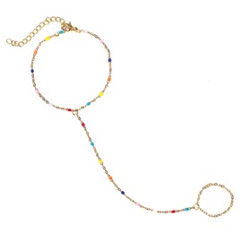 Mikovivi Ring Bracelet Hand Chain, Gold Hand Bracelet Adjustable Finger Ring Chain Stainless Steel Stylish Hand Jewelry Trendy Gift for Women (Style 2)