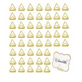VBNZBK 50 Pcs Triangle Place Card Holder Table Number Holder Picture Stand Menu Holder with Gold Foil Trim for Wedding Place Cards (Gold)
