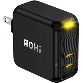 AOHI Charger, 100 W, Type-C 2 Ports, Equipped with Gan+ (Ultra Compact, High Efficiency Charging, Overheating Prevention), PD PPS/PSE Certified, Foldable Plug, Charging Status Light, MacBook Pro,