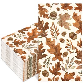 AnyDesign 100 Pcs Fall Leaves Guest Napkins Autumn Leaf Nuts Disposable Napkins Brown Dinner Hand Paper Napkin for Bathroom Thanksgiving Holiday Party Table Supplies