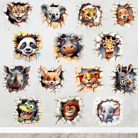 3D Jungle Animals Wall Decals, Large Peel & Stick Safari Giraffe Elephant Lion Tiger Forest Animal Stickers for Baby Boy Girl Kids Nursery Bedroom Playroom Classroom Kindergarten Decor