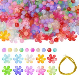 KitBeads 250Pcs Random Acrylic Daisy Beads Colorful Round Floral Beads Gradient Flower Bead Caps for Jewellery Making Bulk Bracelets DIY Crafts