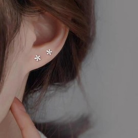 20G Tiny Blossom Studs Earrings Cartilage for Women 925 Sterling Silver Hypoallergenic Cute Lovely Mini Flower Earrings Minimalist Polished Sleeper Piercing Post Earring Helix Tragus Conch Jewelry