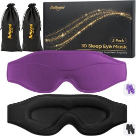 BeHoomi Sleep Mask, 2 Packs Premium Eye Mask for Sleeping, Total Blackout, Superior Soft Comfort, Upgraded 3D Ergonomic Designed Sleeping Mask for Home, Office, Travel, Meditation, Black & Purple