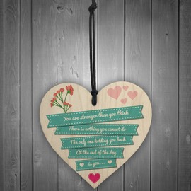 RED OCEAN You Are Stronger Inspirational Motivational Quote Best Friend Wooden Hanging Heart Gift Plaque Sign