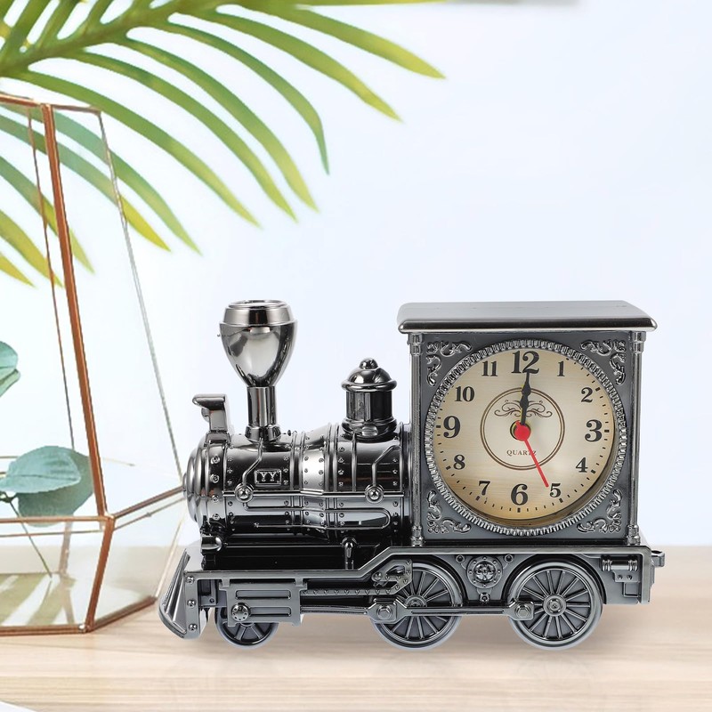 FAVOMOTO Grey Retro Train Clock Model Train Locomotive Clock Table