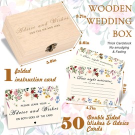 JarThenaAMCS Advice And Wishes For The Mr And Mrs 50Pcs Vintage Flower Wedding Advice Cards Advice For Groom And Bride Box Date Night Cards for Bridal Shower Party Games