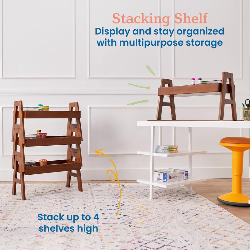 ECR4Kids Adjustable Stacking Shelf with Full Edge, Bookcase, Dark Walnut
