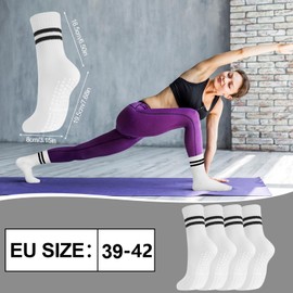 taonganui 4 Pairs Pilates Socks Stopper Socks Women's Yoga Socks Non-Slip Socks Non-Slip Socks Women's Non-Slip Grip Socks for Women Pilates, Yoga, Dance, Ballet (White), white with stripes