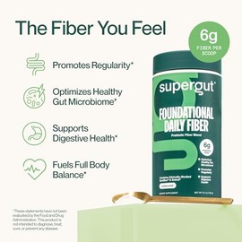 Supergut Foundational Daily Fiber Powder, Sugar Free & Vegan Prebiotic Fiber Blend for Gut Health & Digestive Support, Supplement for Men & Women with