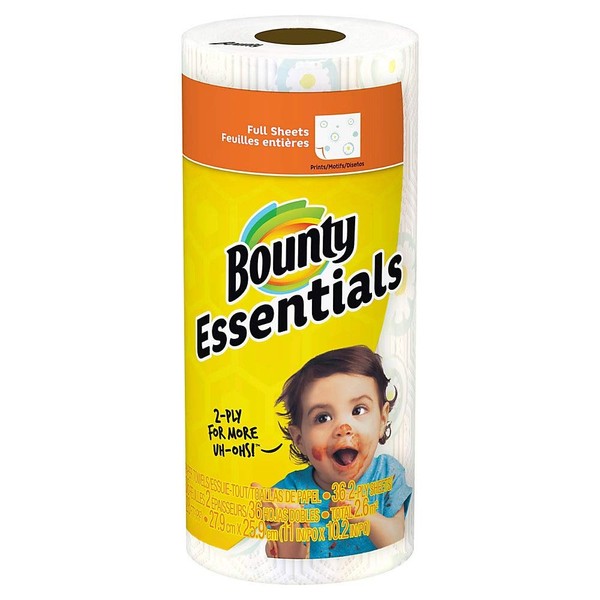 Bounty Essentials 2-Ply Paper Towels, 11" x 10 1/4", Print, 78 Sheets Per Roll, 1 Roll