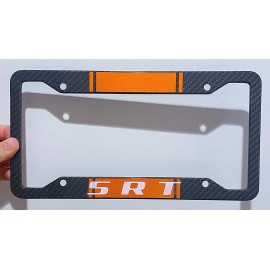 Unbranded Reflective Orange SRT Metal Carbon Fiber Look License Plate Frame