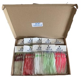 KT Tackle 50 individual sea fishing lures, muppets, 12cm skirts, glow in the dark, luminous. 10 styles. Two options avaliable. (Option A)