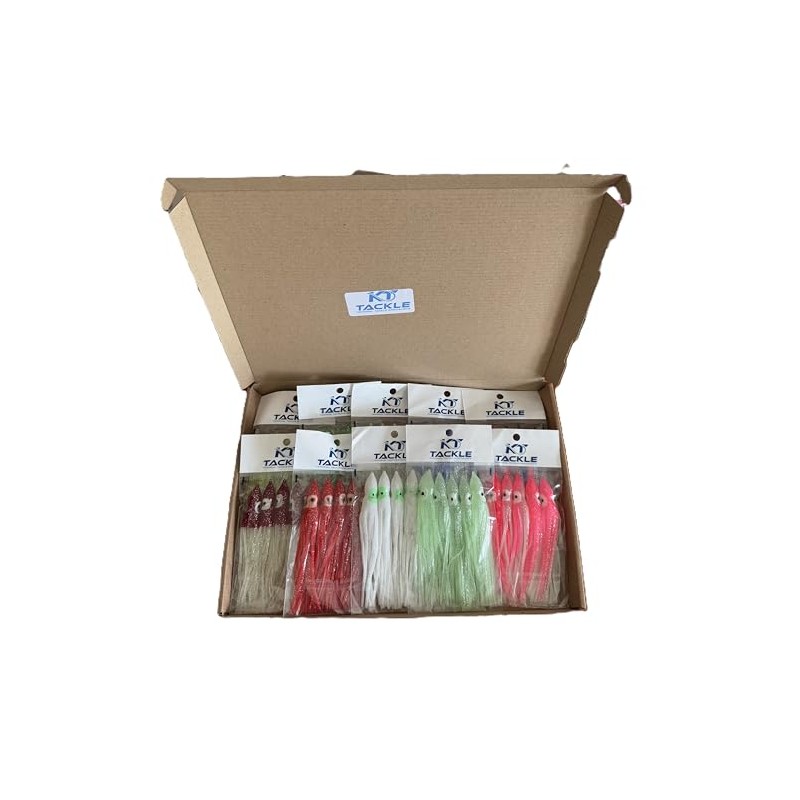 KT Tackle 50 individual sea fishing lures, muppets, 12cm skirts,