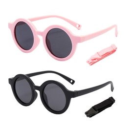 2pcs Polarized Kids Sunglasses with Shatterproof Lenses, Adjustable Strap, UV 400 Protection, Lightweight Comfort for Boys Girls Outdoor Sports, Beach, Travel, Durable Frame for Toddler Children