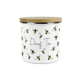Purely Home Scattered Bees Decaf Tea Canister - White Metal Enamel Kitchen Food Storage Container
