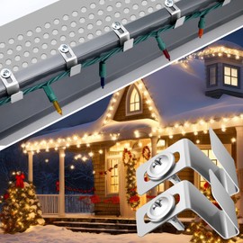 Tandefio 50 Count Christmas Metal Gutter Hooks for Outdoor Light Exterior Light Clips, Screws Included, Compatible with Most Gutter Guards, Adjustable Fixing Position, Gutter Light Clip for Kitchen