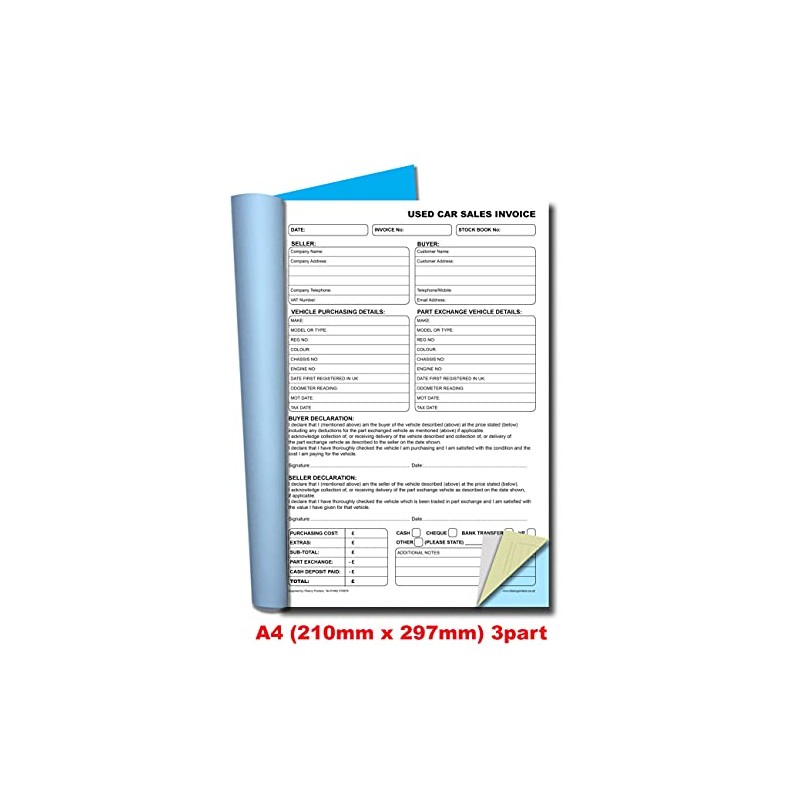 Cherry Carbonless NCR Used Car Sales Invoice Book A4 50