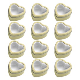 12pcs Heart Shaped Candle Tins, Empty Candle Jars Candle Containers, Metal Cans with Clear Window Lids, Candles Boxes for Thanksgiving, Christmas, New Year, Valentine's Day, Mother's Day, Gold1