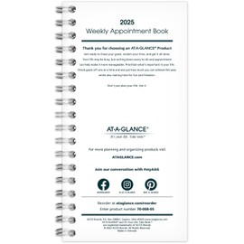 AT-A-GLANCE 2025 Appointment Book Planner, Weekly, 3-1/4" x 6-1/4", Pocket Size, Refill for 70-008 (709041025)