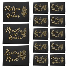 10 Pack Will You be My Bridesmaid Cards Set, 8 Bridesmaid 1 Maid of Honor 1 Matron of Honor Proposal Cards with Gold Foil and Floral Bouquet Design - Elegant Wedding Party Invitation Gifts（Black）