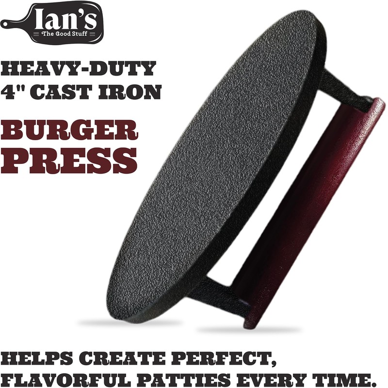 IAN's Smash Burger Press 4 Inch, Cast Iron Hamburger Press