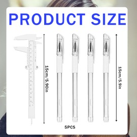 Brow Mapping Pen, 5-Piece Eyebrow Mapping Kit with Skin Marker Pens and 150mm Plastic Ruler, White Ink and Clear Lines, for Professional Brow Styling and Eyebrow Tattoo Practice