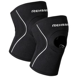 Rehband Patella Knee Support 5 mm Neoprene, Supportive Knee Support with Patella Opening, Optimal Knee Protection for Weight Training, Jogging and Fitness, Colour: Black, 1 Pair, Size: L