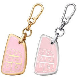 2 Pack Pink Key Fob Cover Fit for GMC Yukon 2025 2024 2023 2022 2021 6 Button Smart Car Keys Case Shell Accessories Full Protector Fits for Chevy Tahoe Suburban 1500 Silverado Keychain Girly TPU