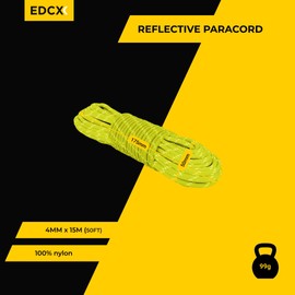 EdcX 4 mm Reflective Paracord 550 (15, 30, 50 m) - Type III, 100% Nylon Rope, 7 Strands Rope, 4 mm Nylon Rope in Many Colours