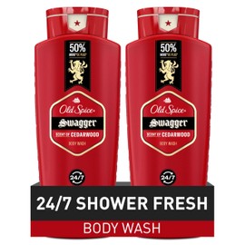 Old Spice Refreshing Body Wash for Men, 3X Defense, 24/7 Shower Fresh with Long Lasting Scent, Red Collection, Swagger with Cedarwood Scent, 24 oz (Pack of 2)