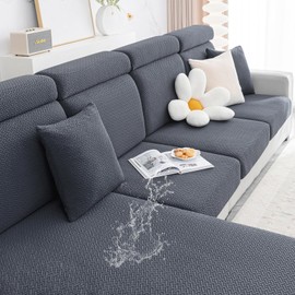 Smiry Waterproof Couch Cushion Covers, Stretch Jacquard Thick Sofa Cushion Covers, Washable Seat Slipcover Elastic Furniture Protector for Pets, Kid (Back Cover M, Grey)