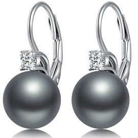 Miaofu Pearl Earrings S925 Sterling Silver White Pearl Drop Earrings with Zirconia Crystals Earrings, Sterling silver