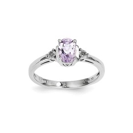 Sterling Silver Rhodium Diam. & Pink Quartz Ring