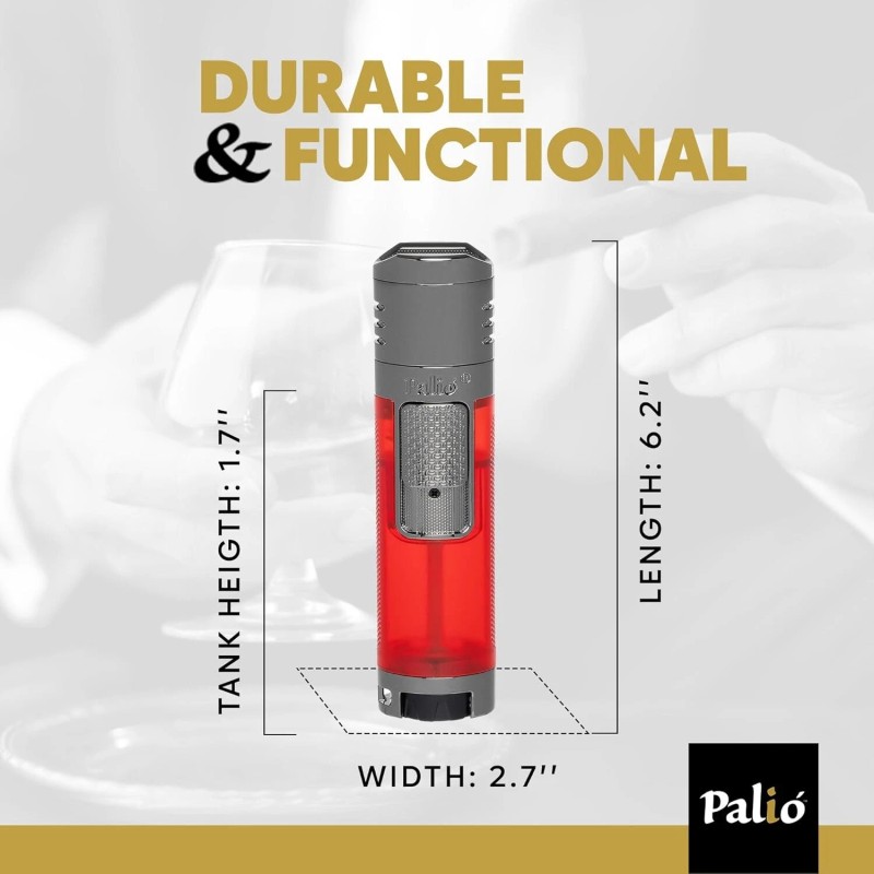 Palió® Veneto™ Quadruple Jet-Flame Lighter, High capacity tank, Red