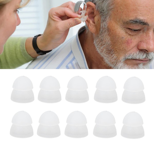 minifinker Hearing Aid Earplugs, Pack of 10, Double Layer, Washable, 8mm, Closed Hearing Aid Domes, Anti-Static Replacement for Daily Use (White)